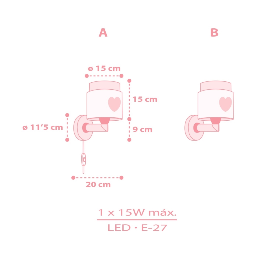Dalber 76019S - Applique per bambini BABY DREAMS 1xE27/15W/230V rosa