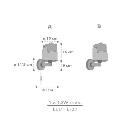 Dalber 76309 - Lampada da parete per bambini SNOOPY 1xE27/15W/230V bianco/rosso