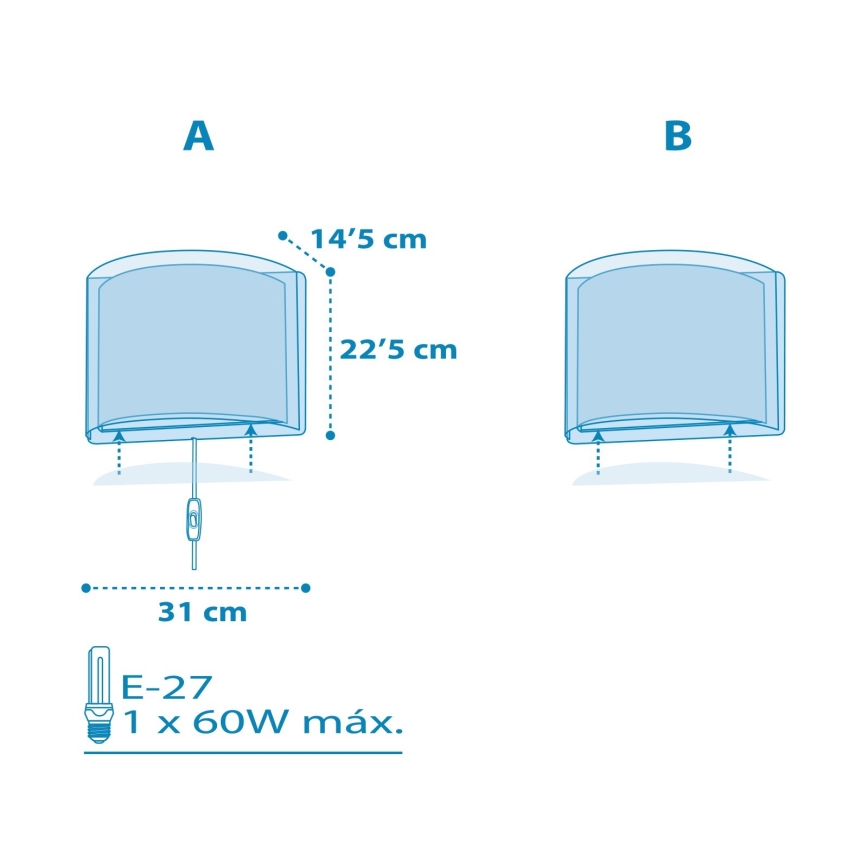 Dalber 81198T - Applique per bambini LIGHT FEELING 1xE27/60W/230V