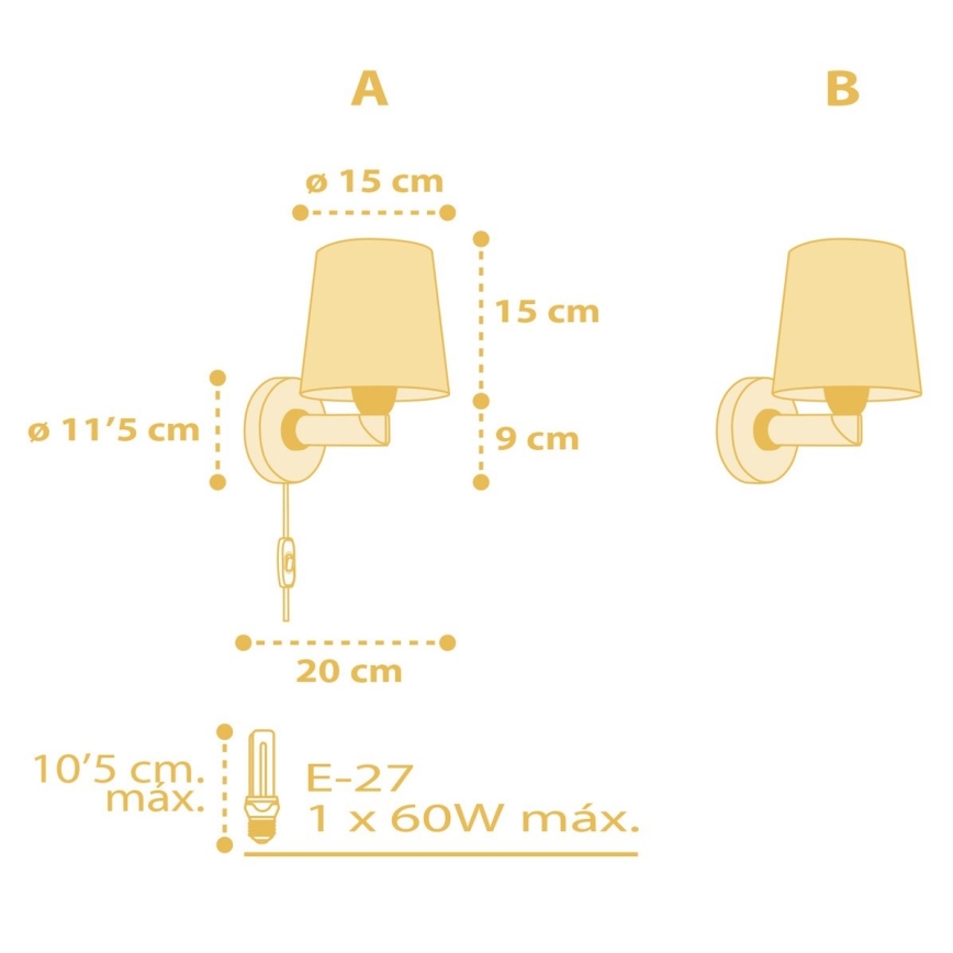 Dalber 82219A - Applique murale enfant STAR LIGHT 1xE27/60W/230V jaune