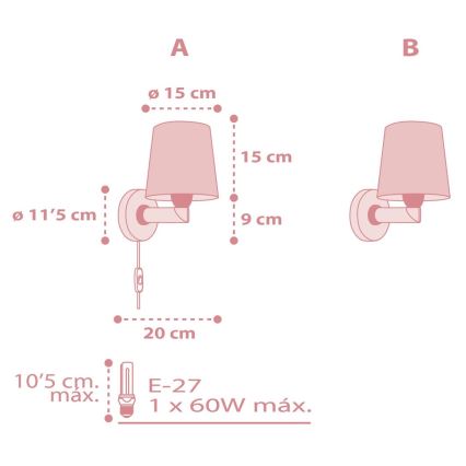 Dalber 82219S -  Applique per bambini  STAR LIGHT 1xE27/60W/230V rosa