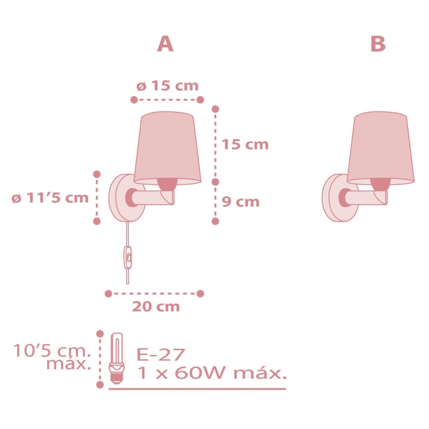 Dalber 82219S -  Applique per bambini  STAR LIGHT 1xE27/60W/230V rosa