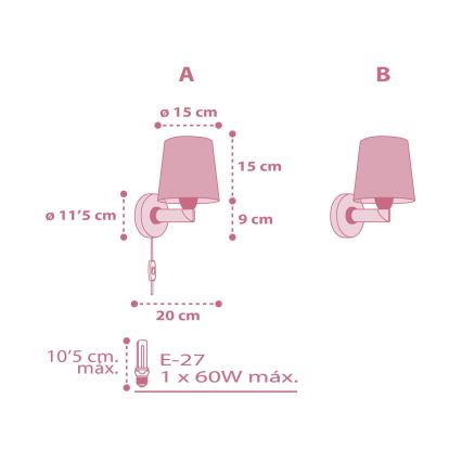Dalber 82469 - Kinder-Wandleuchte FLAMINGO 1xE27/15W/230V