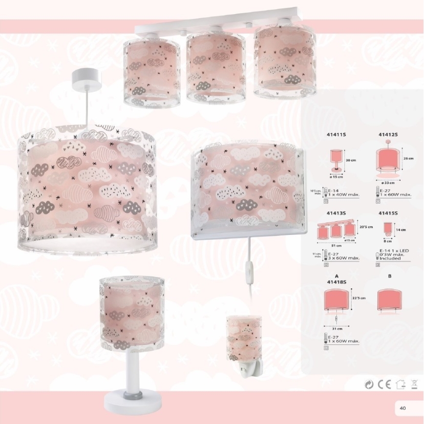 Dalber D-41412S - Lustre enfant CLOUDS 1xE27/60W/230V