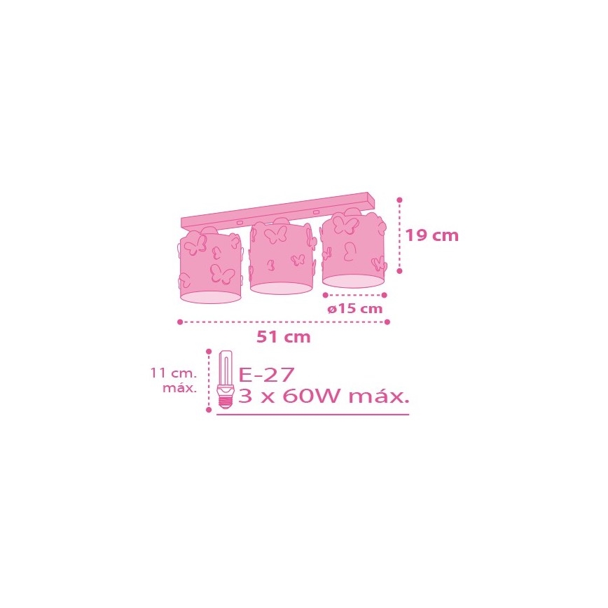 Dalber D-62143 - Plafoniera per bambini FARFALLA 3xE27/60W/230V
