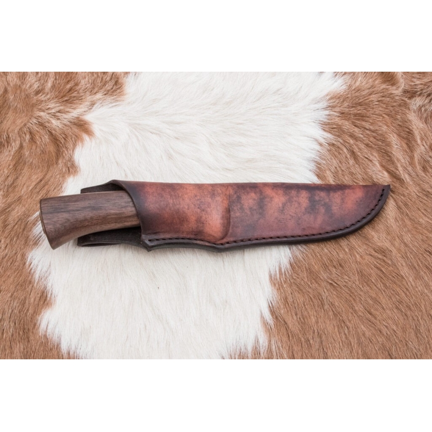 Damast-Jagdmesser 11,8 cm Walnuss/Hirschgeweih