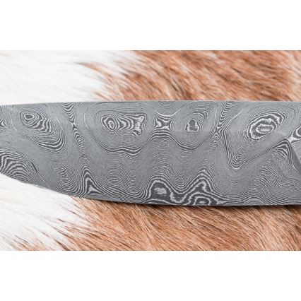 Damast-Jagdmesser 11,8 cm Walnuss/Hirschgeweih