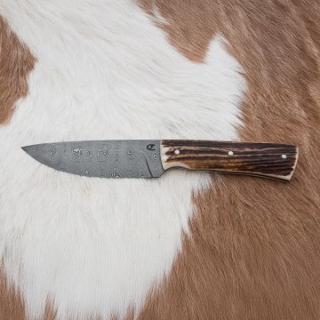 Damast-Jagdmesser 11 cm Hirschgeweih