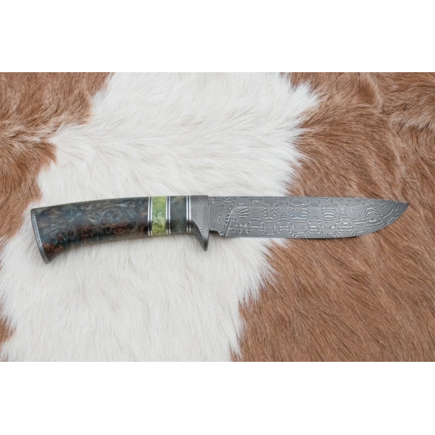 Damast-Jagdmesser 14,5 cm Erle/Serpentinit