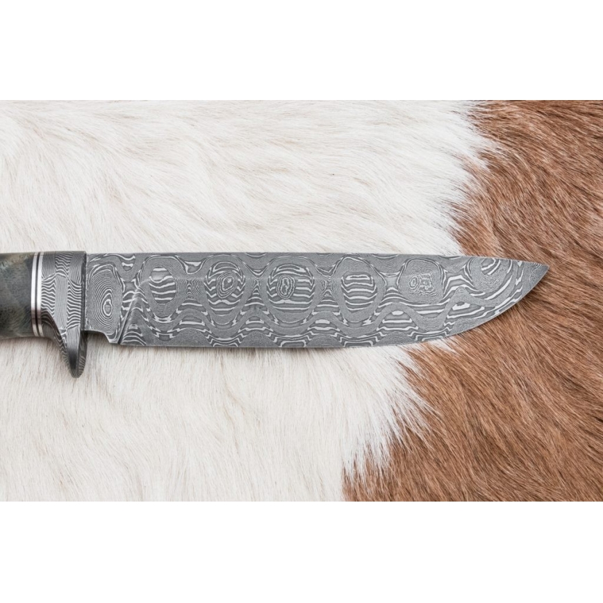 Damast-Jagdmesser 14,5 cm Erle/Serpentinit
