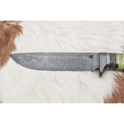 Damast-Jagdmesser 14,5 cm Erle/Serpentinit