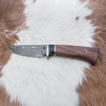 Damast-Jagdmesser 9,7 cm Walnuss/Ahorn