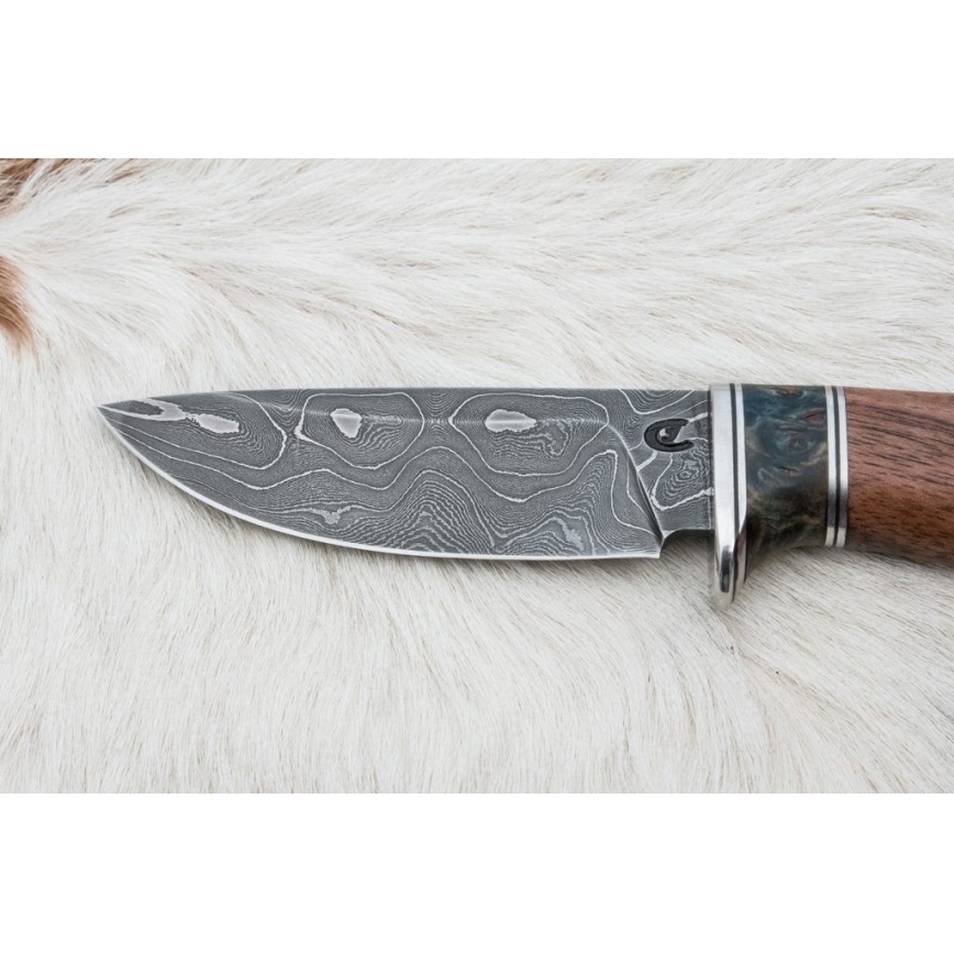 Damast-Jagdmesser 9,7 cm Walnuss/Ahorn
