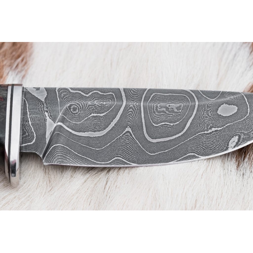 Damast-Jagdmesser 9,7 cm Walnuss/Ahorn