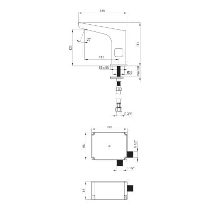 Deante BQH_029R - Senza tocco rubinetto per lavabo con regolazione di temperatura HIACYNT 4xAA cromo lucido