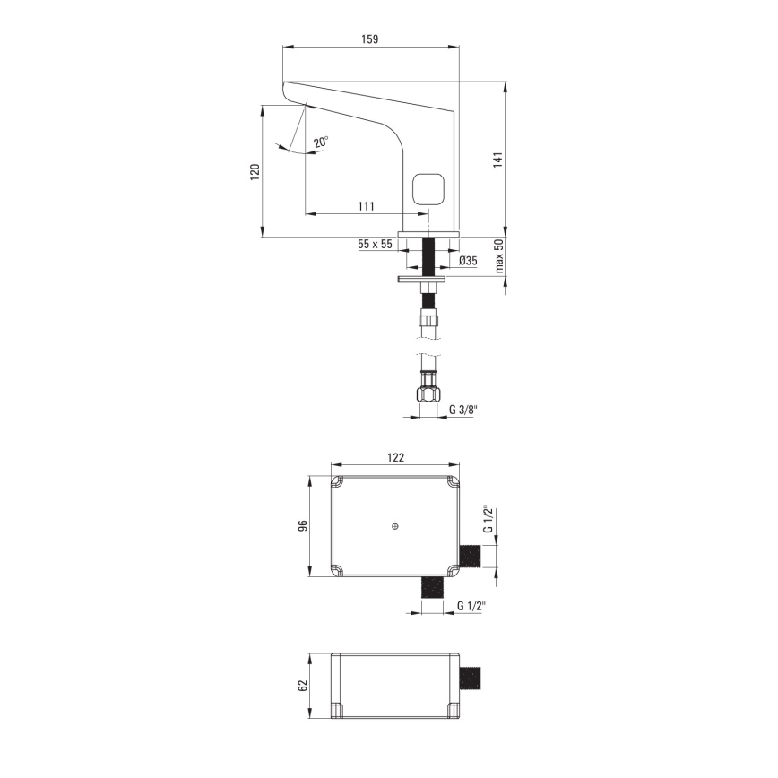 Deante BQH_029R - Senza tocco rubinetto per lavabo con regolazione di temperatura HIACYNT 4xAA cromo lucido