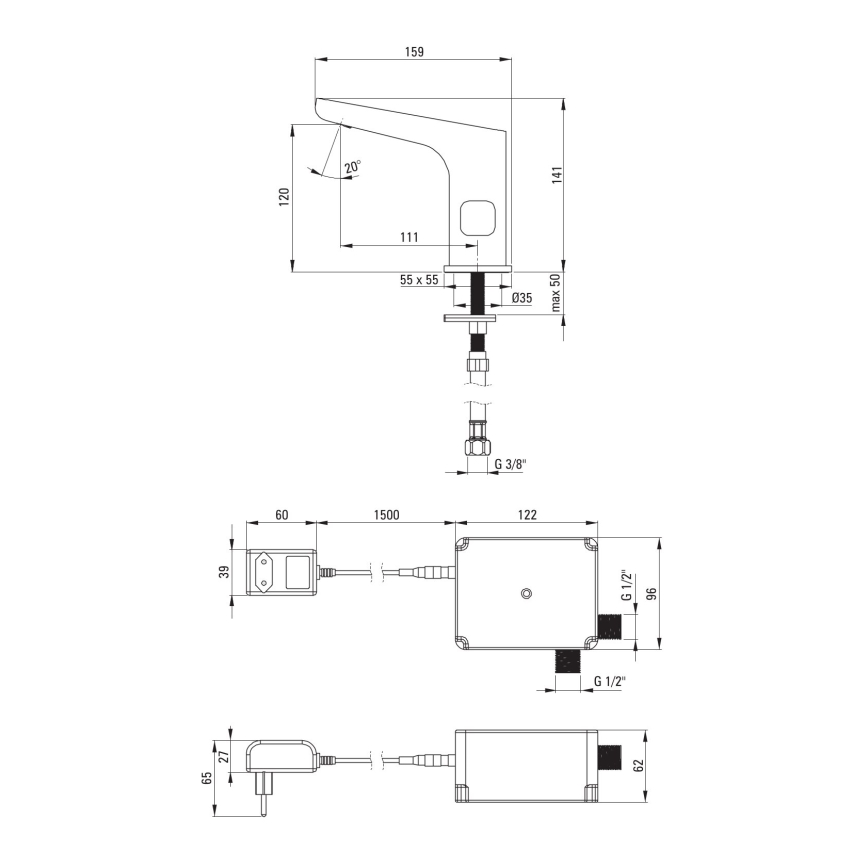 Deante BQH_029V - Rubinetto per lavabo touchless con regolazione HIACYNT 230/6V cromo
