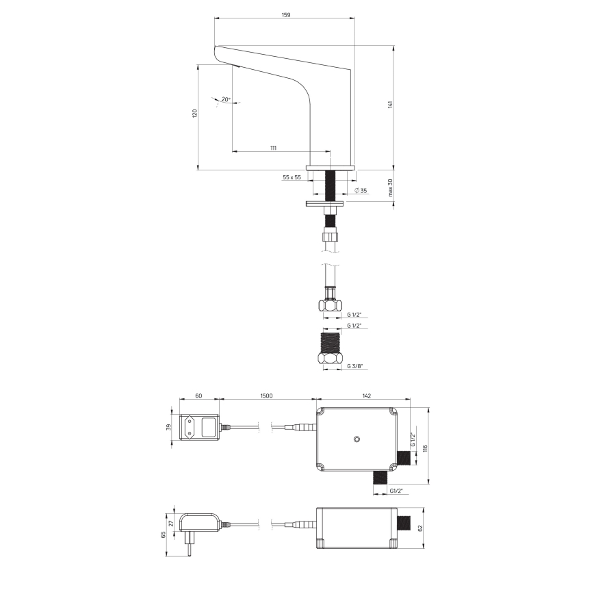 Deante BQH_N28V - Rubinetto touchless per lavabo HIACYNT 230/6V nero