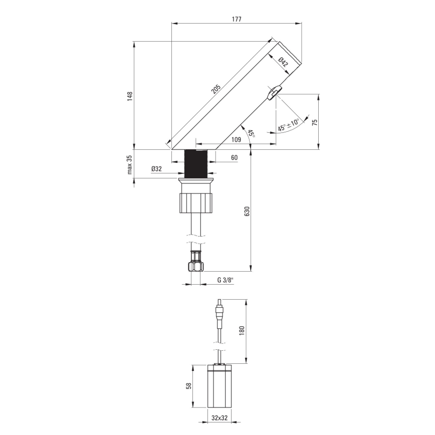 Deante BQR_P28R -Touchless  rubinetto per lavabo SENSE 4xAA lucido acciaio
