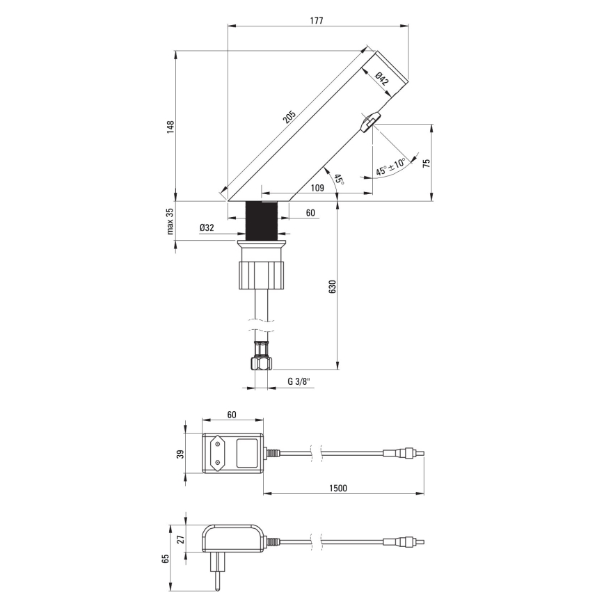 Deante BQR_P28V - Rubinetto touchless per lavabo SENSE 230/6V acciaio lucido