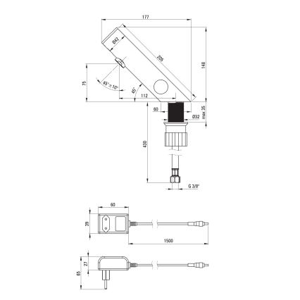 Deante BQR_P29V - Rubinetto per lavabo touchless con regolazione della temperatura SENSE 230/6V acciaio lucido
