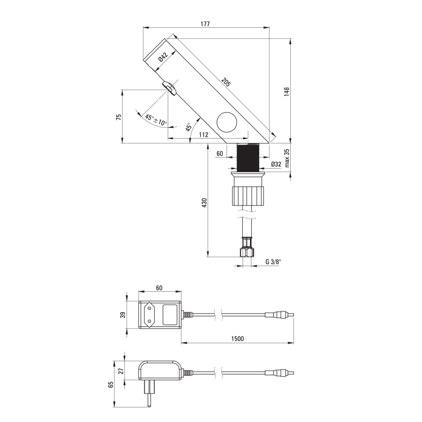 Deante BQR_P29V - Rubinetto per lavabo touchless con regolazione della temperatura SENSE 230/6V acciaio lucido