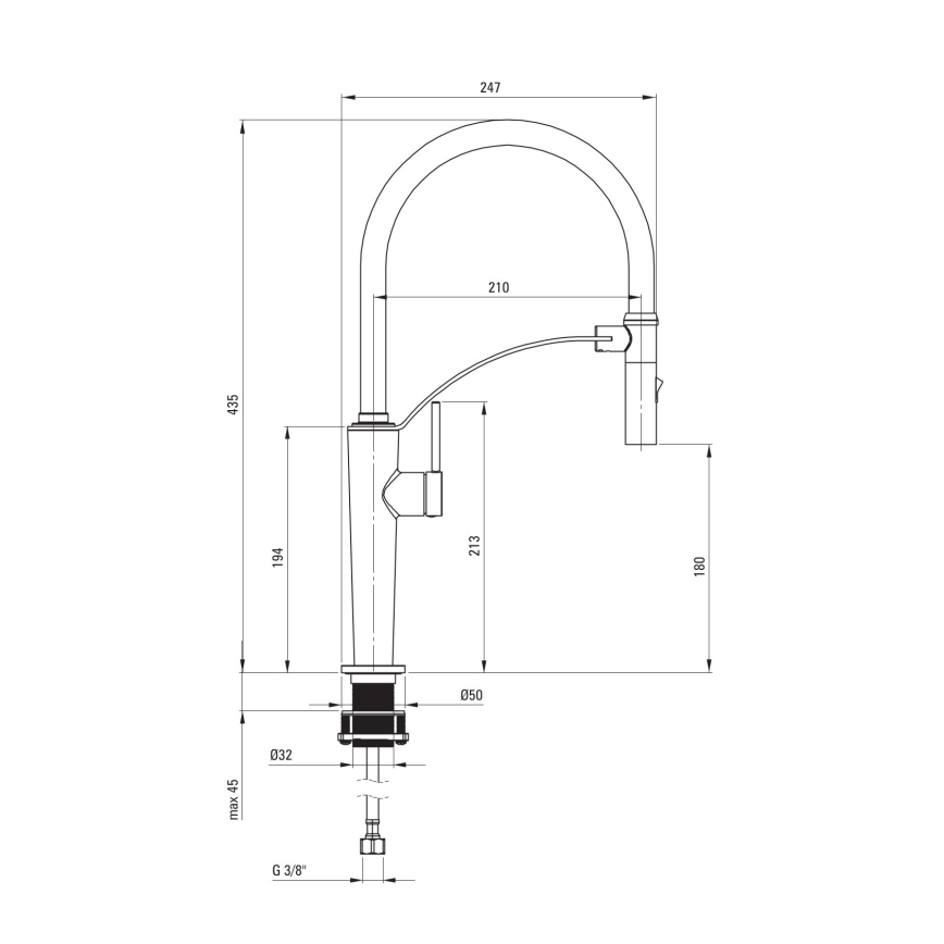 Deante BRC_R72M - Robinet d'évier avec bras flexible CORDA brossé doré