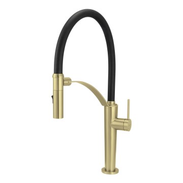 Deante BRC_R72M - Rubinetto per lavello con braccio flessible CORDA pettinato oro