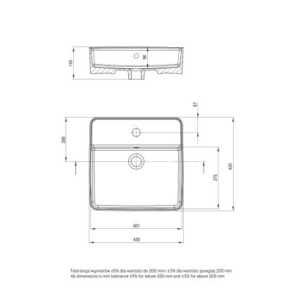 Deante CGS_6U4B - Lavabo da appoggio con foro SQUARE 42x42 cm ceramica/bianco