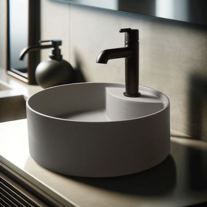Deante CQS_SU4B - Lavabo à poser sur plan SILIA avec perçage pour robinet Ø 36 cm, granit/gris métallisé