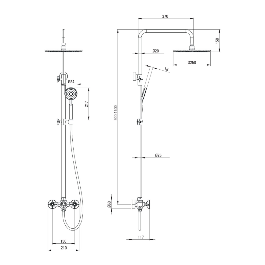Deante NAC_N4QT - Set doccia con miscelatore TEMISTO nero