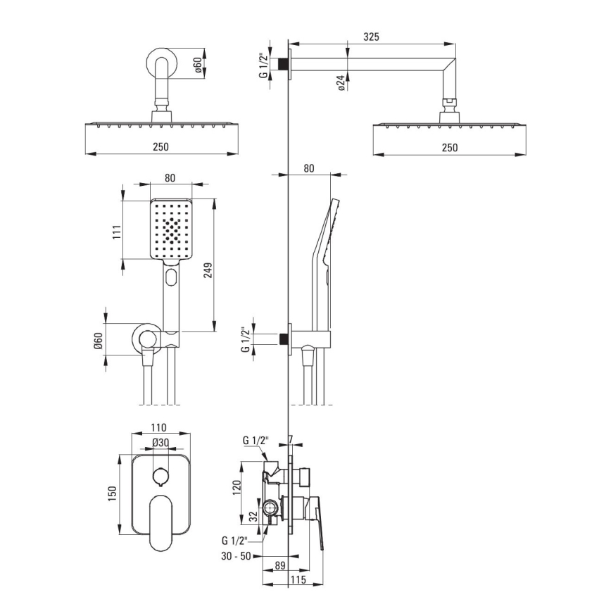 Deante NAC_N9LP - Ensemble de douche ALPINIA avec mitigeur encastré, noir