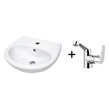 Deante - Wandhängendes Waschbecken JASMIN 45,7x36,4 + Waschtischarmatur LEMON