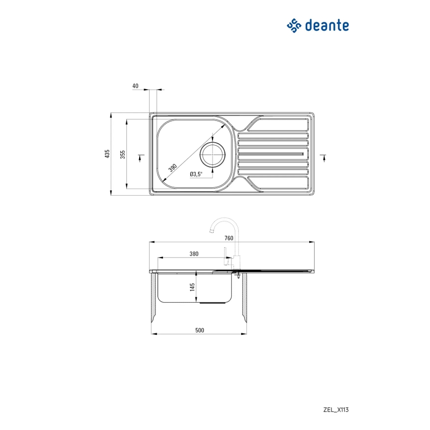 Deante ZEL_0113 - Lavello della cucina LEGATO 43,5x76 cm raso