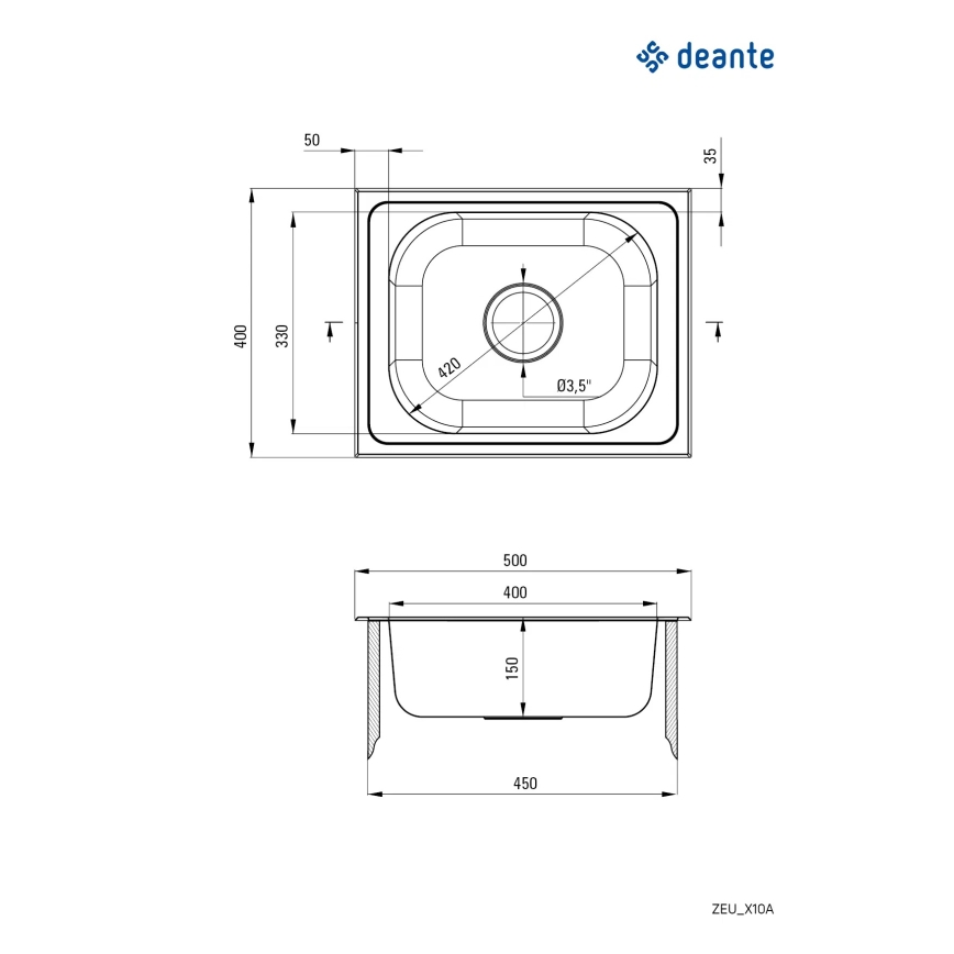 Deante ZEU_010A - Lavello della cucina TECHNO 40x50 cm raso