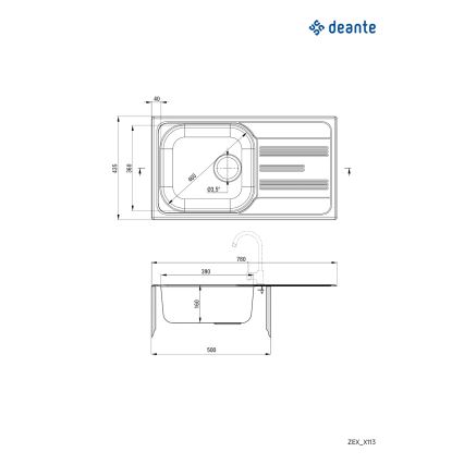 Deante ZEX_0113 - Lavello della cucina XYLO 43,5x78 cm raso