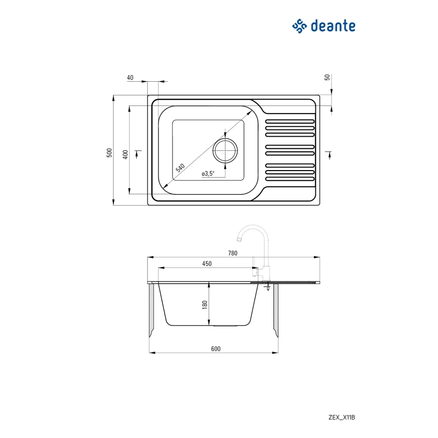 Deante ZEX_011B - Lavello della cucina XYLO 50x78 cm raso