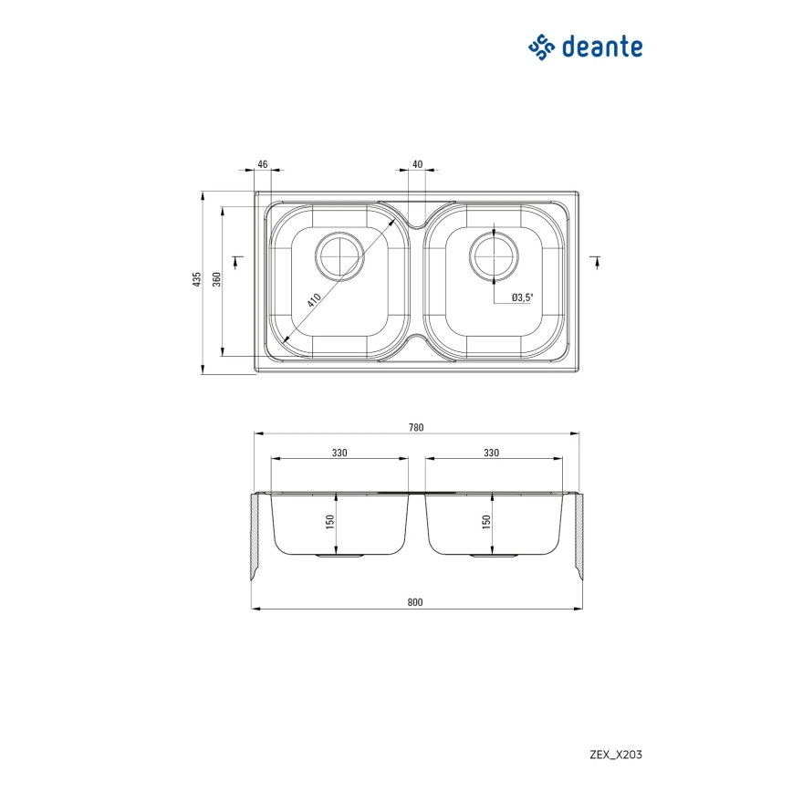 Deante ZEX_0203 - Lavello della cucina XYLO 43,5x78 cm raso