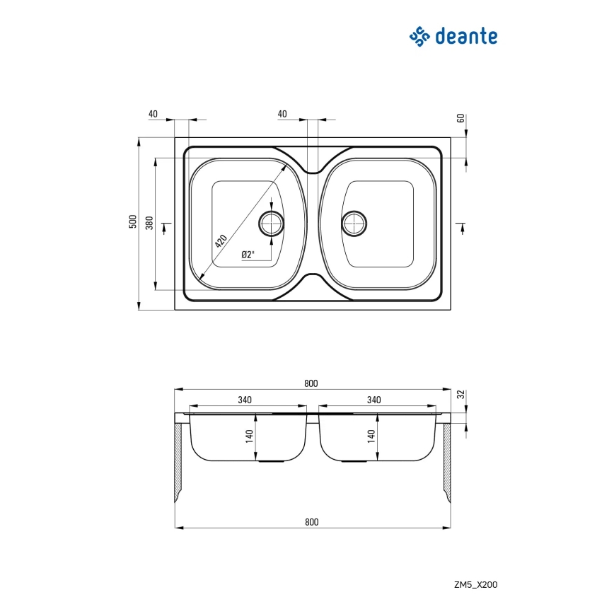 Deante ZM5_0200 - Lavello della cucina TANGO 50x80 cm raso
