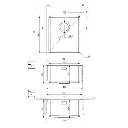 Deante ZPO_010E - Lavello della cucina OLFATO 50,5x39 cm pettinato acciaio
