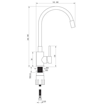 Deante ZQJNN103 - Évier de cuisine EVORA 50x50 cm + robinet d'évier avec bras flexible granit/noir