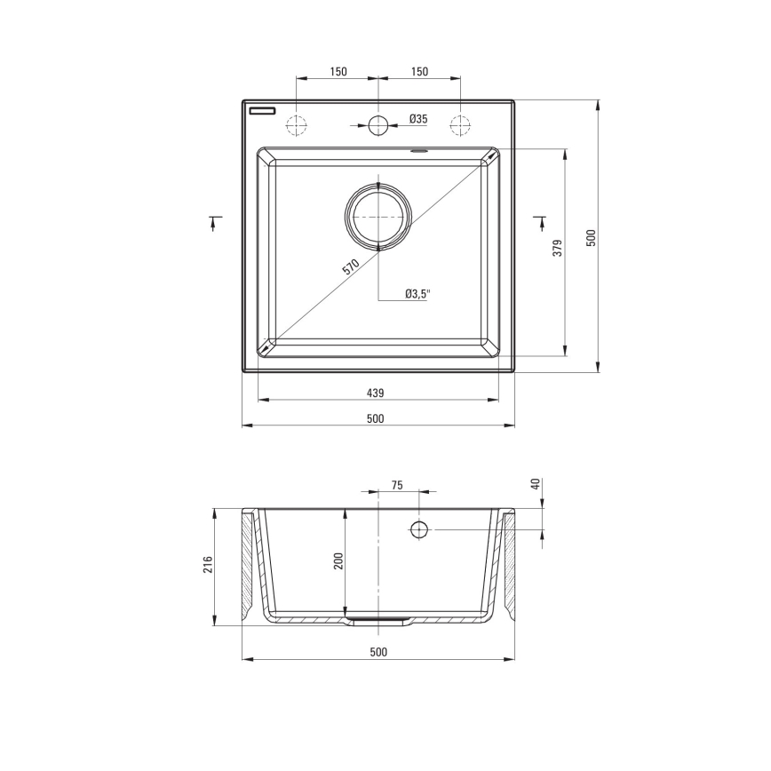 Deante ZQJNN103 - Évier de cuisine EVORA 50x50 cm + robinet d'évier avec bras flexible granit/noir