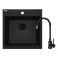 Deante ZQJNN103 - Lavello della cucina EVORA 50x50 cm + rubinetto del lavello con braccio flessible granito/nero