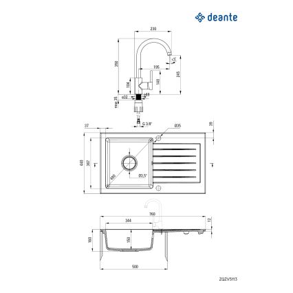 Deante ZQZVA113 - Lavello della cucina ZORBA 76x44 cm + rubinetto del lavello granito/alabastro