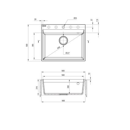 Deante ZRC_210A - Évier de cuisine CORIO 50x60 cm granite/graphite