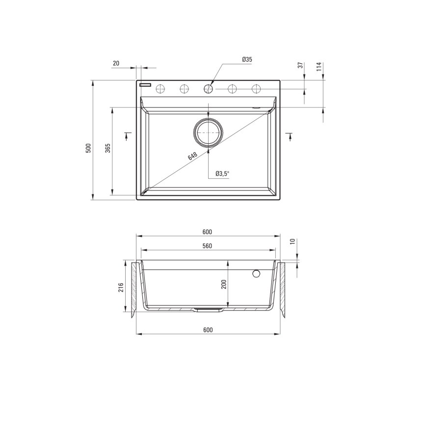 Deante ZRC_S10A - Lavello da cucina CORIO 50 x 60 cm, granito/grigio metallico
