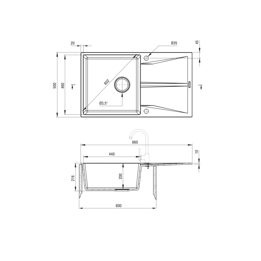 Deante ZRC_S11A - Lavello della cucina CORIO 50x86 cm granito/grigio metallico