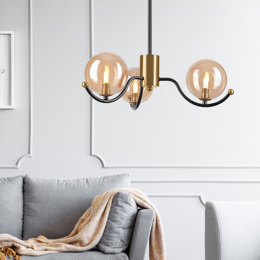 Deckenleuchte an Stange GEORGIA 3xE14/5W/230V golden/rauchig beige