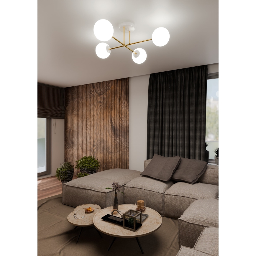 Deckenleuchte an Stange MAGNUM 4xE14/10W/230V weiß/golden