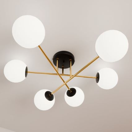 Deckenleuchte an Stange MAGNUM 6xE14/10W/230V weiß/golden/schwarz